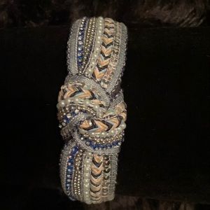 Denim knotted pearl headband